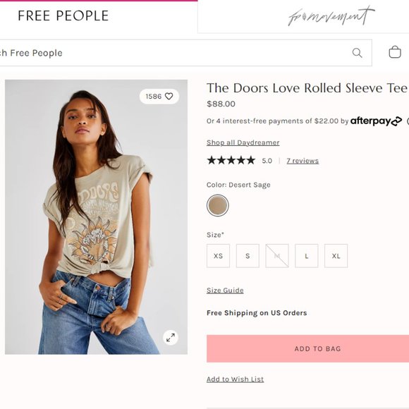 Daydreamer for Free People The Doors Love Rolled Sleeve Tee NWT SOLD OUT Sz M - Picture 3 of 6